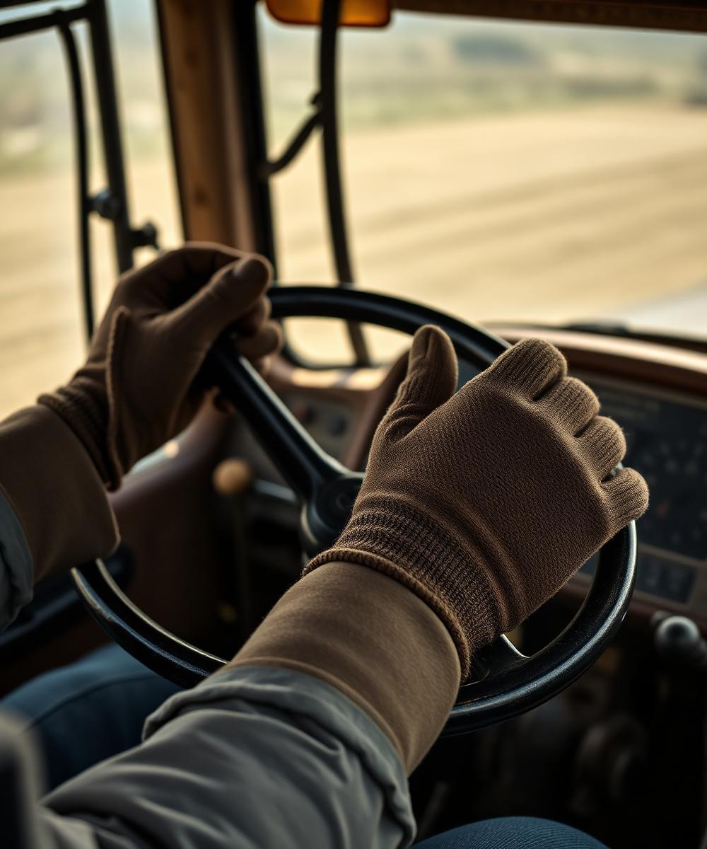Mains d'un fermier au volant